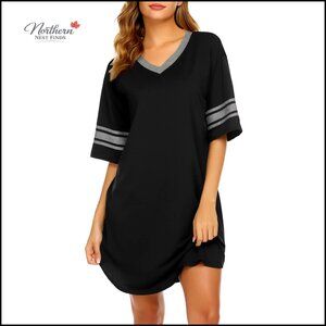Cotton Nightgown Sleep Shirt V Neck Short Sleeve Loose Fit Pajama S-4XL